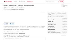 Guess outlet near you - locations, hours, by US states | Outlets Zone - guess factory usa