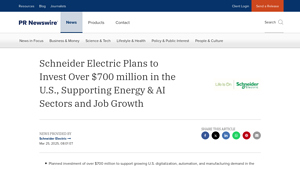 Schneider Electric Plans to Invest Over $700 million in the U.S ... - schneider electric usa