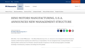 Hino Motors Manufacturing, U.s.a. Announces New Management Structure - hino motors manufacturing usa inc