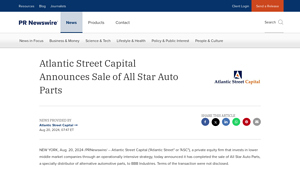 Atlantic Street Capital Announces Sale of All Star Auto Parts - allstar auto parts usa