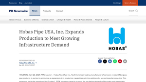 Hobas Pipe USA, Inc. Expands Production to Meet Growing Infrastructure ... - hobas pipe usa inc