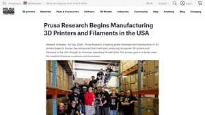 Prusa Research Begins Manufacturing 3D Printers and Filaments in the USA - 3d printer made in usa