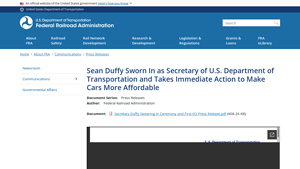 Sean Duffy Sworn In as Secretary of U.S. Department of Transportation ... - secretary of transportation usa