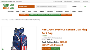 Hot-Z Golf Previous Season USA Flag Cart Bag - usa golf bag
