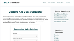 Customs And Duties Calculator - Sage Calculator - customs duty calculator usa