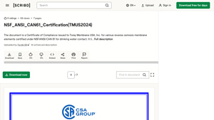 NSF_ANSI_CAN61_Certification (TMUS2024) | PDF | Membrane ... - Scribd - toray membrane usa inc