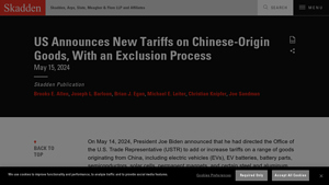 US Announces New Tariffs on Chinese-Origin Goods, With an Exclusion ... - import tax from china to usa 2024