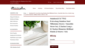 StainlessLUX 77512 Extra-long Stainless Steel Milkshake Straws ... - stainless straws made in usa