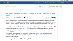Brazil's SDS Siderúrgica announces $18 million pig iron plant ... - steel mills in usa map