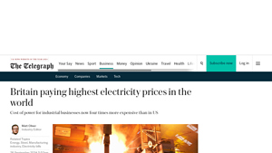Britain paying highest electricity prices in the world - industrial energy power cost usa vs europe
