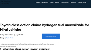 Toyota class action claims hydrogen fuel unavailable for Mirai vehicles - toyota motor sales usa inc