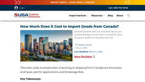 How Much Does it Cost to Import Goods from Canada? - USA Customs Clearance - imports from canada to usa