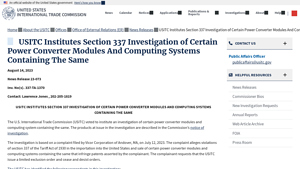 USITC Institutes Section 337 Investigation of Certain Power Converter ... - delta electronics usa inc