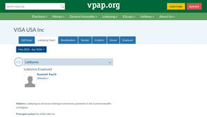 VISA USA Inc (Lobbying Client) - The Virginia Public Access Project - visa usa inc
