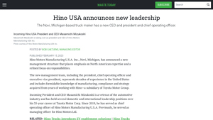 Hino USA announces new leadership - Waste Today - hino motors manufacturing usa inc