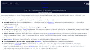 TRUMP EFFECT: A Running List of New U.S. Investment ... - The White House - the white company usa