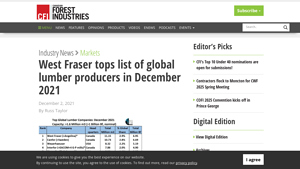 West Fraser Tops List Of Global Lumber Producers In December 2021 - largest lumber companies in usa