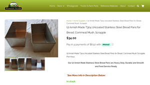 (2) Amish Made T304 Uncoated Stainless Steel Bread Pans - stainless steel bakeware made in usa