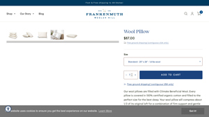 Wool Pillow | Organic Pillow - Frankenmuth Woolen Mill - pillows made in usa