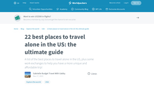 22 best places to travel alone in the US - Worldpackers - cheap solo vacations usa
